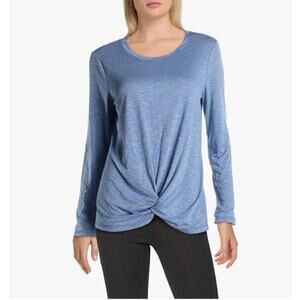Ideology Women's Long Sleeve T-Shirt Knot Front Blue Small